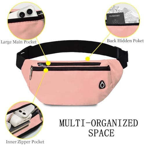 Rosoz Bum Bag, Belt Bag Women's Bum Bag Men's Gifts Sports Hip Bags for Outdoor Travel Running Cycling, rose — view 3