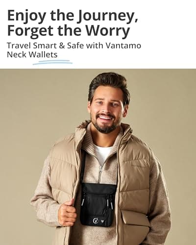 Vantamo Premium Neck Wallet for Traveling, RFID Protected Passport Bag Fits Documents, Cash and Phone, Lightweight & Consealed Travel Wallet and Document Holder for Men & Women with Adjustable Strap — view 6