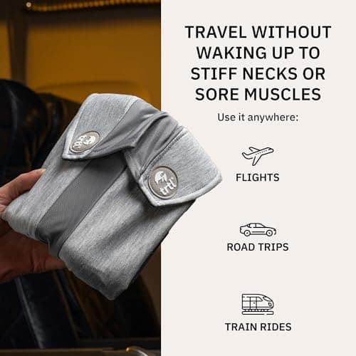 trtl Pillow Plus - Adjustable Neck Pillow for Traveling - Plane Pillow with Foam Padding for Head and Neck Support - Machine Washable - Waterproof Carry Bag - Charcoal — view 4