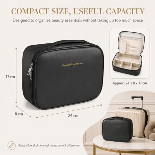 Travel Makeup Bag, Cosmetic Organiser Adjustable Dividers, Brush Board — view 3