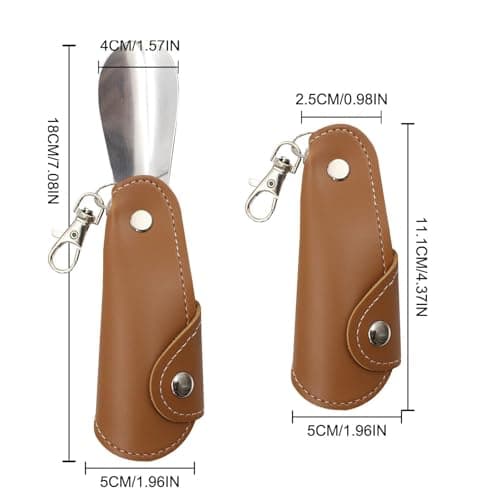 Uitseld Travel Shoe Horn Keychain | Stainless Steel Shoehorn with PU Leather Case Keyring,Portable Slip- Shoes Helper for Seniors Kids Men Women — view 5