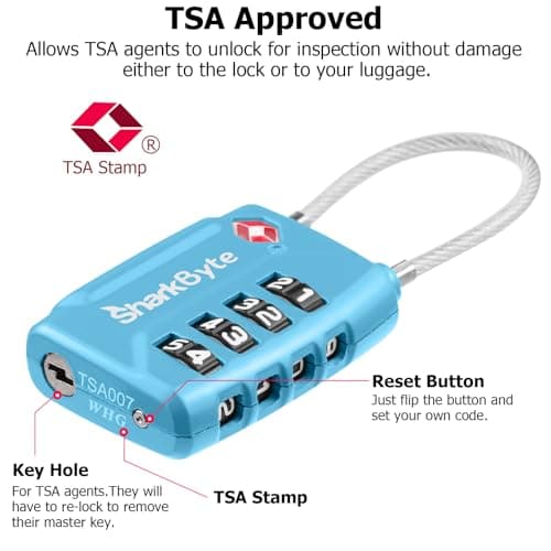 SharkByte TSA Approved Luggage Locks | Wire, 4-Digit Combo (10K Combinations) | Secure Suitcase & Gym Bags (2 Pack) — view 2