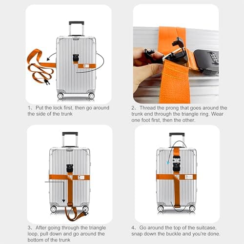 Veki Cross Luggage Straps Set TSA Approved with Lock, Orange, 1pc — view 5