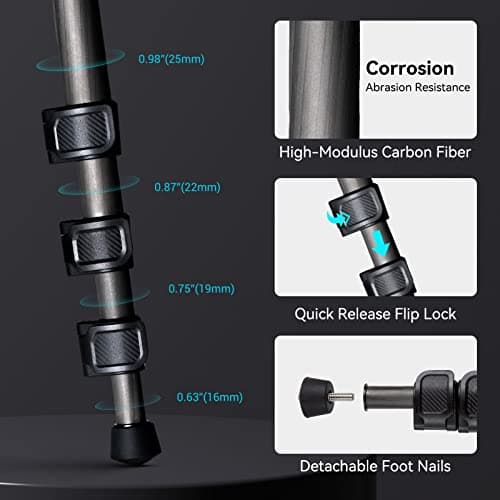 SMALLRIG 52" Carbon Fiber Camera Tripod, Lightweight Travel Tripod Monopod with 360° Ball Head and Quick Release Plate for DSLR, Load up to 26.5 lbs/12 kg, AP-10-4060 — view 6