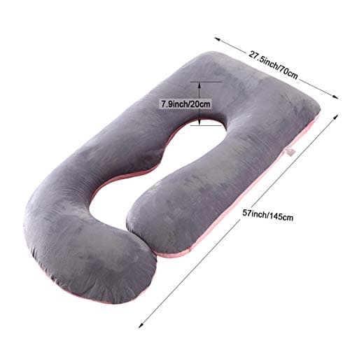 Pregnancy Pillows for Sleeping, Full Body Pillow Large U Shaped Upgrade and Maternity Support with Replaceable and Washable Velvet Cover (Pink and Grey-Velvet) — view 4