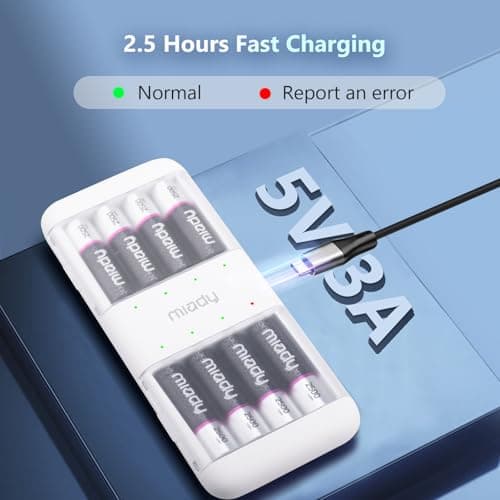 Miady 8 Pack Rechargeable AA Batteries Lithium with Charger — view 3