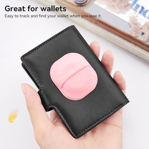 2 Pack for Airtag & Moto Tag Adhesive Mount, Fabric GPS Holder Case with 3M Adhesive Sticker Stick on Wallet/TV Remote/Car/Luggage Bags/Drones, Full Protective Cover for Air Tag, Lightweight, Pink — view 6