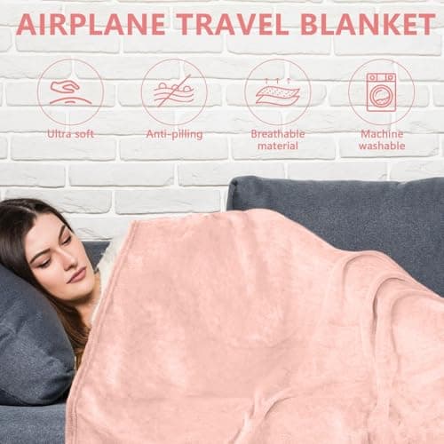 flintronic Travel Blanket and Pillow, 2 in 1 Airplane Blanket with Eye Mask and Ear Plugs, Compact Office Blankets, Lightweight & Portable Pillow for Adults, Kids,Long Flights and Trains (Pink) — view 4