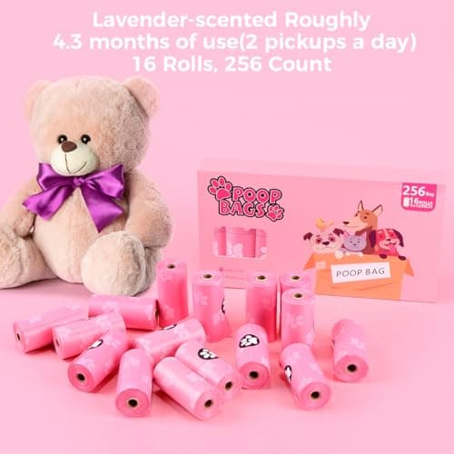 Ninsetinsoe Poop Bags Rolls 256 Count - 9x13 Inches Pink Thickened Leakproof Lavender scent Poo Bags for Dogs, Eco-Friendly Pet Waste Bags for Walking, Home, Travel — view 2