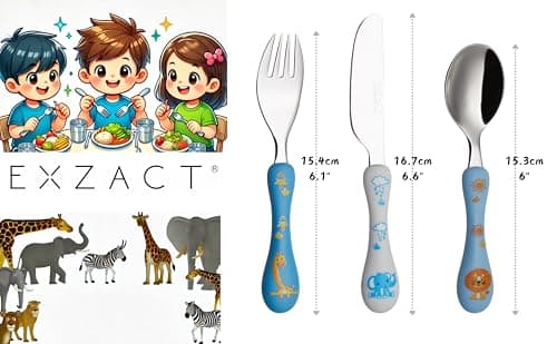 Exzact Children Cutlery 6pcs Stainless Steel Dishwasher Safe Kid Safari — view 3