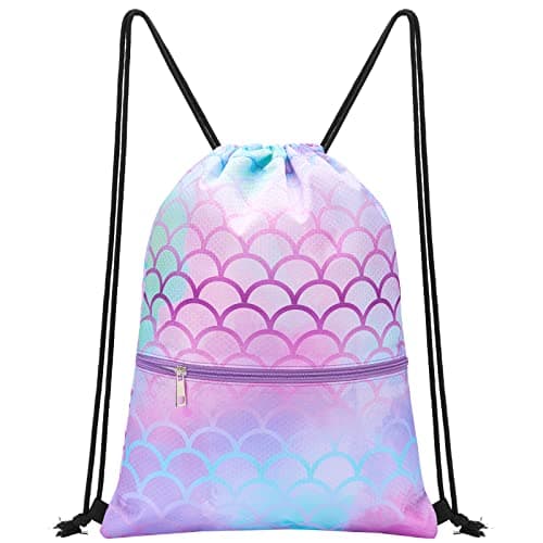 WAWSAM Kids Drawstring Gym Bag with Zippered Pocket String Backpack