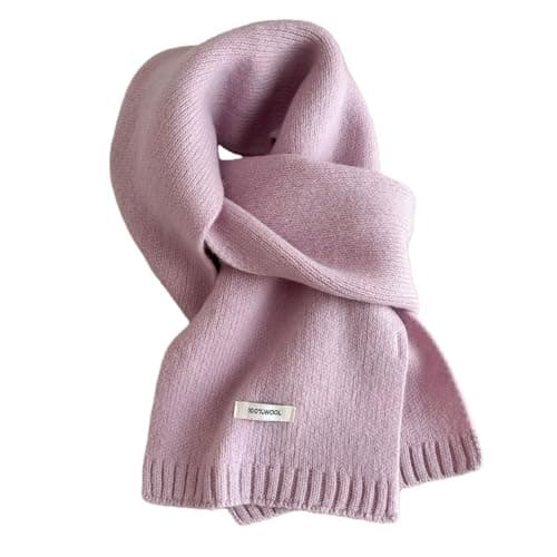 Kovake Winter Wool Scarf Warm Cashmere Scarf - 100% Wool - Soft Knitted Scarf Autumn Winter Solid Versatile Shawl Neck Wrap for Women Mens, 160 x 20 cm (Light Purple)