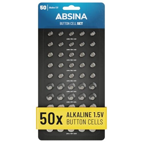 ABSINA Button Batteries Mixed Pack of 50 Alkaline 1.5V
