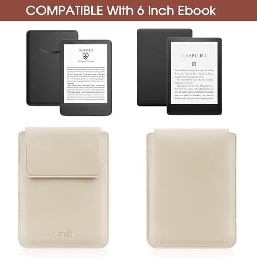 HoYiXi Universal Sleeve Case for 6-inch Kindle/Kobo/Voyaga/Pocketbook/Tolino E-book reader Lightweight Leather Protective Sleeve Case Pouch for 6-inch E-book, Beige — view 2