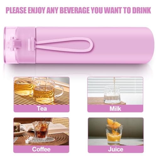 AMFUN 250ml Stainless Steel Insulated Water Bottles, Double Wall Vacuum Small Flask, Water Bottle with Straw, Leakproof Drinks Bottle with Carry Handle for Hot&Cold Drinks (Pink) — view 4