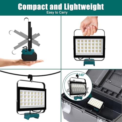 ILIKEPOW Cordless LED Work Light Compatible with makita 18V Battery — view 4