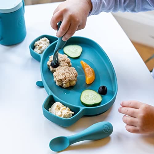 TUM TUM Silicone Baby Cutlery with Travel Case - Baby Spoon & Fork Set - Designed with Feeding Specialist - Baby Led Weaning Utensils - Dishwasher, Steriliser Friendly - BPA Free - 6m+, Blue — view 6