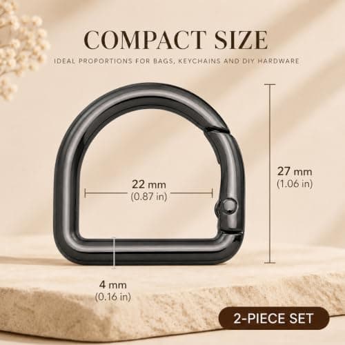 Shentu Heavy-Duty Zinc Alloy Anti-Fade D Ring Carabiner Clips, 2pcs Metal Spring Open Buckles for Purse Strap Replacement, Small D Shaped Bag Clasp Connector Repair Keyring for Handbag Backpack — view 3