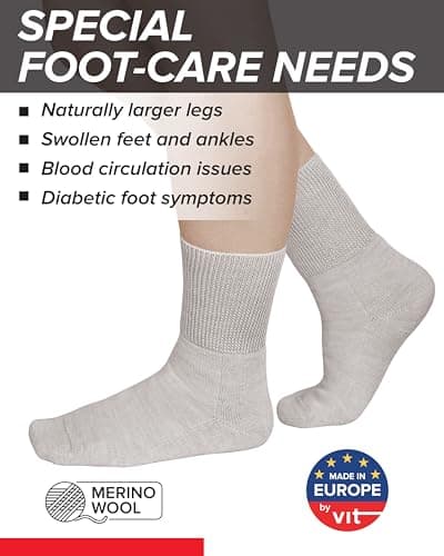 vitsocks Women's Diabetic MERINO WOOL Wide Top Gentle Grip Socks (2 PAIRS) Thermal Swollen Ankles Ladies Diabetes Feet, light beige, 6-8 uk — view 3
