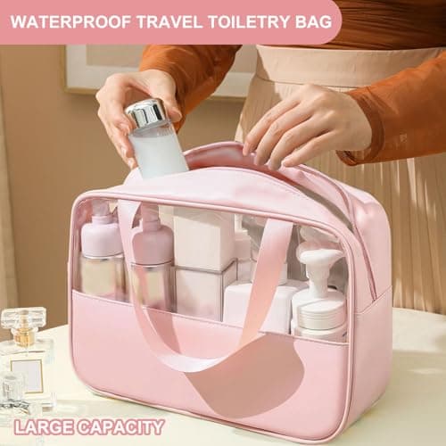 Clear Travel Toiletries Bag, 3Pcs Portable Travel Toiletry Bag(Pink) — view 5