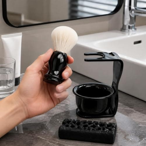 Portable Wet Shaving Setup with Nylon Bristle Brush — view 5