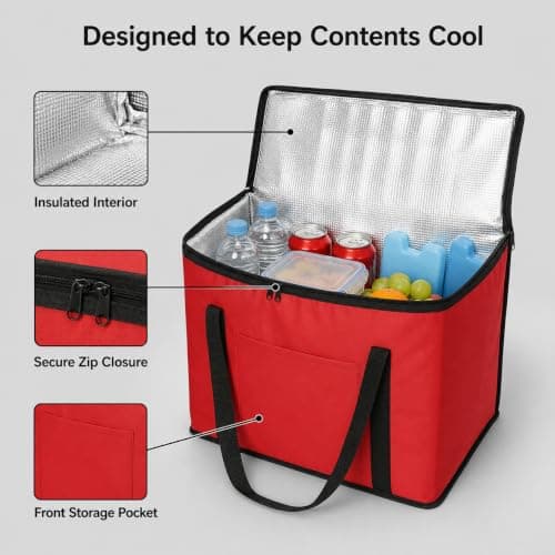1ABOVE 30L Soft Cooler Bag Box - Insulated Portable Lightweight Keeps Food Drinks Cool - Cooling Delivery Bag for Beach Camping BBQ Shopping Fishing Picnic Lunch Outdoor Travel(RED) — view 3