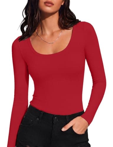 IWOLLENCE Thermal Tops Womens Scoop Neck Underlayer (Red, M) — view 2