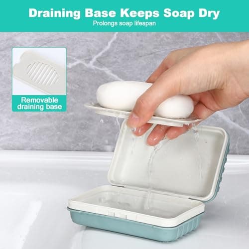 Alyvisun 2 Pcs Travel Soap Case with Lid, Portable Soap Dish, Soap Box with Draining Board, Waterproof Leakproof Soap Container Holder for Shower Travel Outdoor(Green & White) — view 3