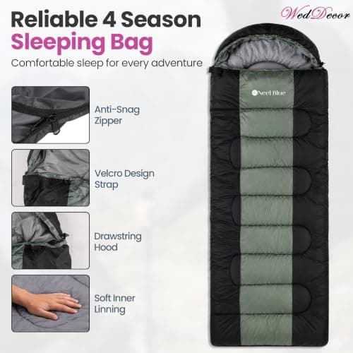 WedDecor Sleeping Bag for Adults, Hooded Sleeping Bag, Comfy Straight Shape — view 3