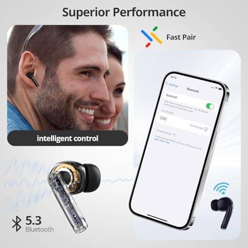 AsiceSound Wireless Earbuds, Immersive HiFi Stereo Bluetooth 5.3 Earphones, Deep Bass, 4 Mic ENC Noise Cancelling, 72h Playtime, IPX7 Resistance Earbuds, for iOS and Android — view 5