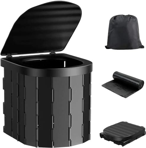 OLPRO Folding Camping Toilet with Storage Bag – Compact, Collapsible Design with Built-In Toilet Roll Holder. Ideal for Festivals, Travel, and Outdoor Camping.