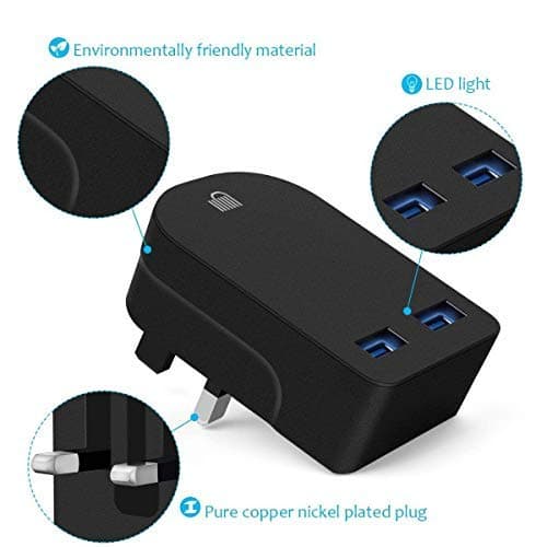 AMO Black Foldable Charger High-speed Dual USB wall adapter USB-A Ports Compact Travel Charger Compatible For iiPhone/i Pad/i Pod/Samsung Galaxy Tab/HTC/Tablet etc — view 6
