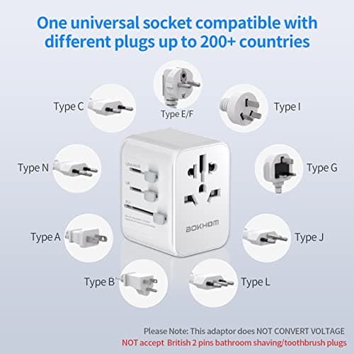 Worldwide Travel Adapter With USB-C PD 30W Fast Charging, Universal Socket, Dual 10A Fuses, Surge Protection - All-in-One International Adapter for EU UK US AU Plugs — view 5