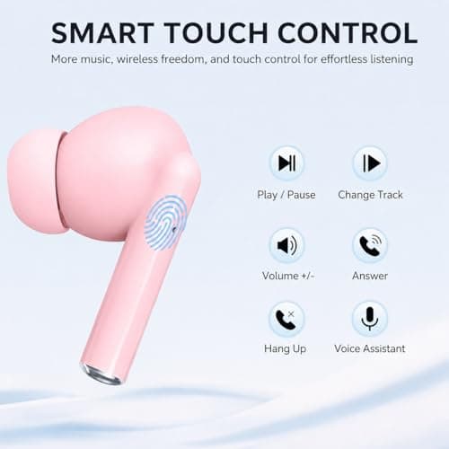 XuLinSe Wireless Earbuds Bluetooth 5.3 Headphones, In Ear Bluetooth Earphones with 4 Mics, IPX7 Waterproof Ear Buds, 10mm Drivers, Touch Control, Auto Pairing, HiFi Stereo Sound (Light Pink) — view 4