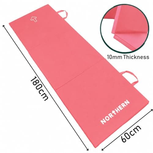 NORTHERN Yoga Mat Exercise Fitness Tri-Fold Foam Mat Extra Thick Non Slip Large Padded Stretching Home Gym Equipment Accessory 3 Folding Multi-Purpose Workout with Carrying Handle (Coral) — view 2