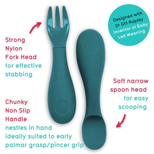 TUM TUM Silicone Baby Cutlery with Travel Case - Baby Spoon & Fork Set - Designed with Feeding Specialist - Baby Led Weaning Utensils - Dishwasher, Steriliser Friendly - BPA Free - 6m+, Blue — view 2