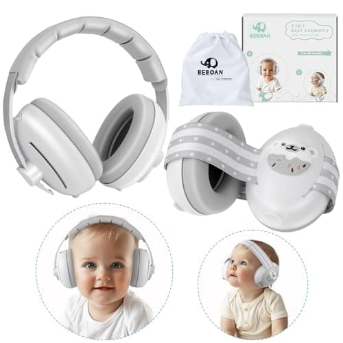 BEBOAN 2-in-1 Baby Ear Muffs Noise Protection Adjustable Headphones, Grey