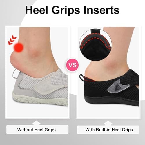 JOINFREE Womens Shoes Wide Fit Barefoot Walking Shoes Adjustable Flat Trainers Breathable Non-Slip Casual Trainers for Swollen or Sensitive Feet Black 7 UK — view 4