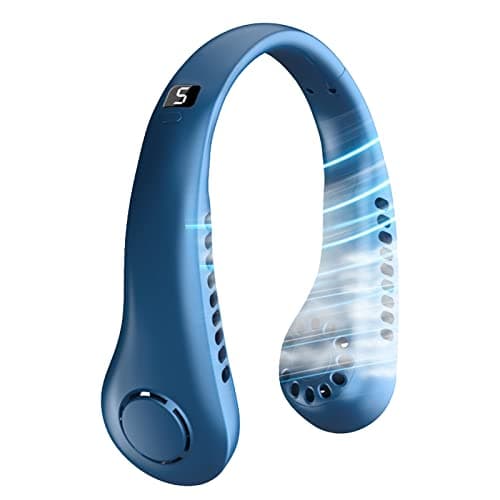 Neck Fan, Portable Neck Fans Portable Rechargeable, Bladeless USB Personal Cooling Fan with 5 Speeds, 3000mAh Hands-Free Wearable Neck Fan, 360° Airflow Quiet Fan for Travel, Office (Blue, 5 Speeds)