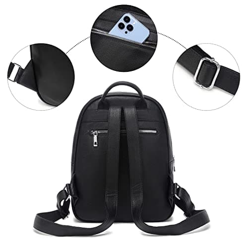 Myhozee Backpack Womens Fashion Leather PU Rucksack Lightweight Daypack School Bag Travel Small Backpack Handbag for Ladies & Girls(Black) — view 4