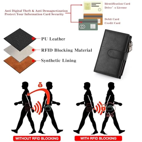 GOIACII Leather Purses for Women, Bifold Compact Womens Wallet with RFID Blocking, Medium Ladies Purse Credit Card Wallet with 16 Card Slots and Zip Coin Pocket — view 3