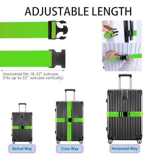 MOLHEM 4 Pcs Luggage Suitcase Straps Set, Thickened Reinforced Heavy Duty Luggage Straps, Adjustable Travelbelt Suitcase Straps (Green) — view 2