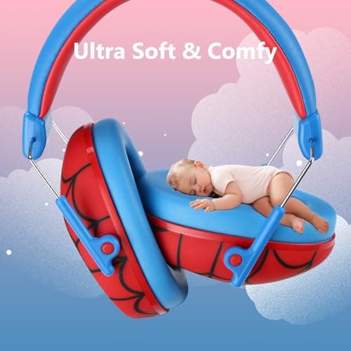 ProCase Kids Noise Cancelling Headphones Ear Hearing Protection, Red&Blue — view 6
