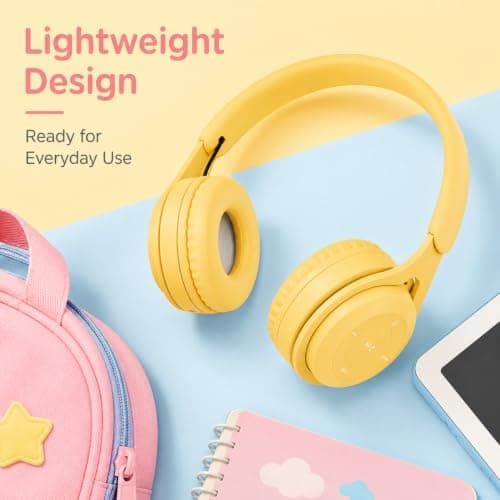 Kids Wireless Headphones Bluetooth 5.0, 60H Play Time, 74/85 dBA, Yellow — view 5