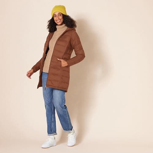 Amazon Essentials Women's Lightweight Water-Resistant Packable Hooded Puffer Jacket (Available in Plus Size), Dark Toffee Brown, L — view 5