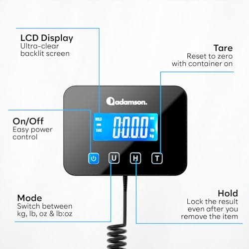 Parcel Scales - 200 kg/10 g - Heavy-Duty & High Accurate Digital Postal Scale with Hold/Tare Function - Perfect for Packages, Luggage, Industrial Use - Battery & Cable Included - Black Mat — view 4