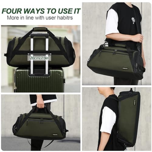 FIORETTO 45L Mens Sports Gym Bag with Wet Pocket & Shoe Compartment, Travel Duffle Bag Overnight Bag with Padded Shoulder Strap, Water-Resistant Holdall for Swimming, Basketball, Football Army Green — view 5