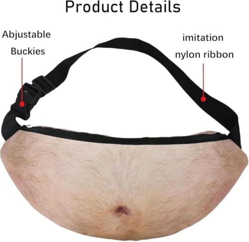 Belly Bag, Belly Novelty Waist Men Funny Dad Bum Bag Adjustable Belt Realistic 3D Print Storage Pouch for Festivals Travel and Joke Novelty — view 5