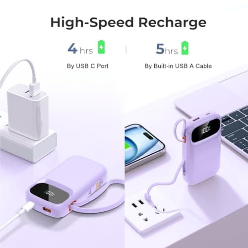 Power Bank 10000mAh Fast Charging Portable Charger with Built-in Cables PD22.5W Small USB C Battery Pack with 4 Outputs 2 Inputs Portable Backup Battery Compatible with iPhone iPad Tablets — view 5