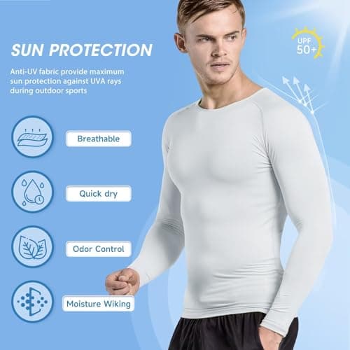 Sillictor Mens Thermal Top Long Sleeve Quick Dry Cycling Running Base Layer Mens Ski Underlayer Fleece Compression Sports Hiking Football Training T Shirts High Wicking Muscle Support 3235 White L — view 4